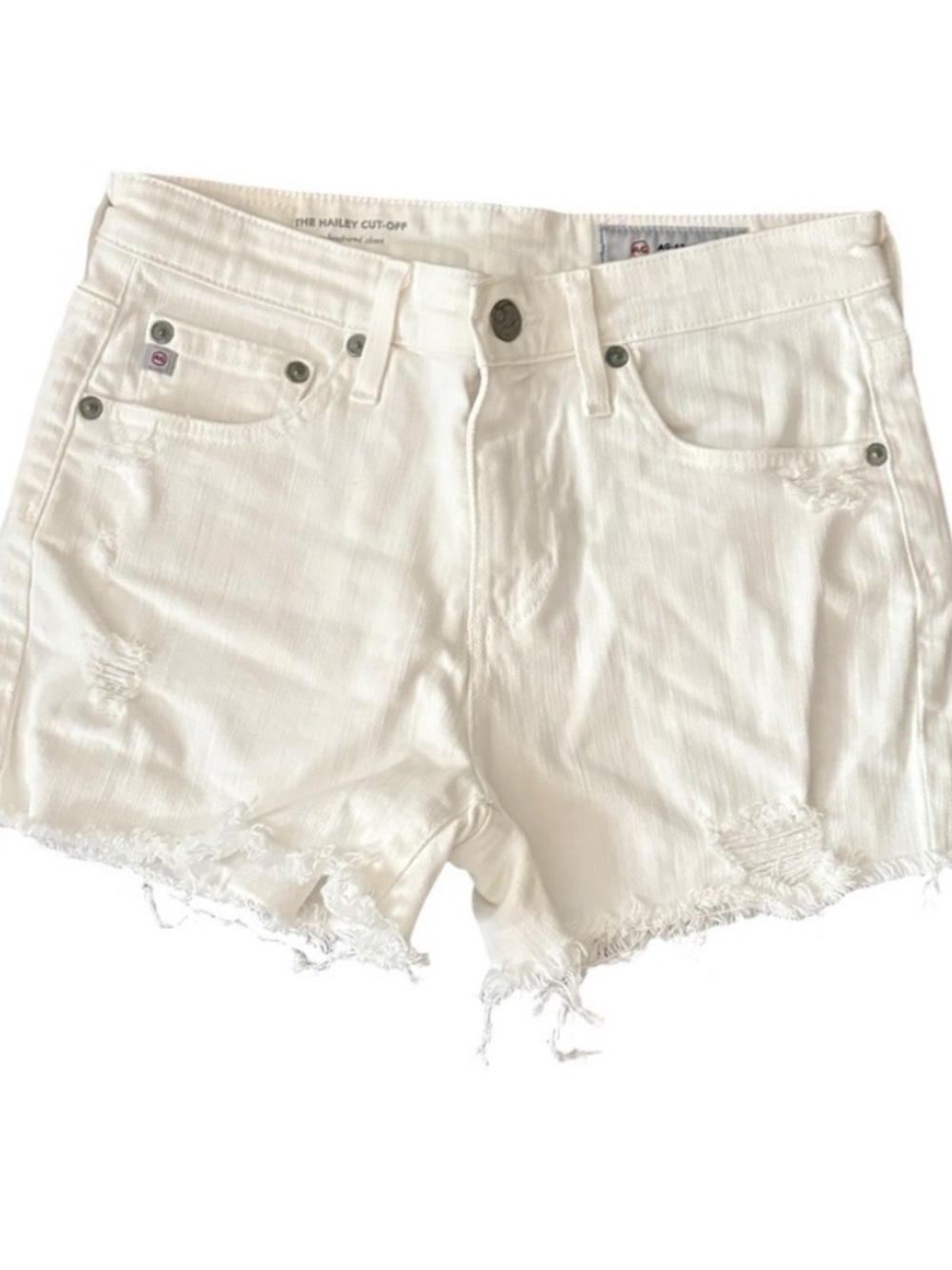 AG The Hailey Cut-Off White Jean Denim Shorts 24 Frayed Ex-Boyfriend High Rise